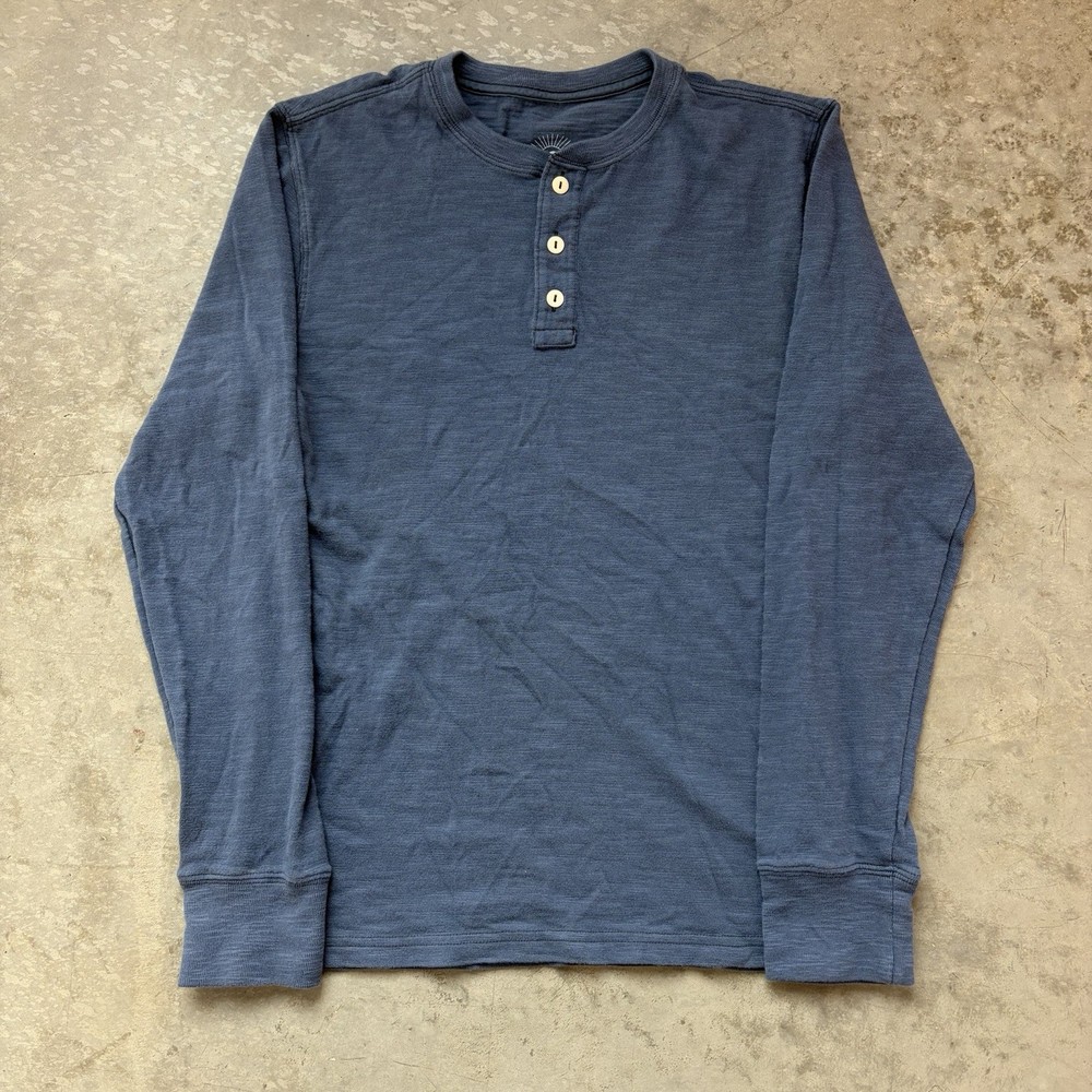Faherty Henley Shirt Organic Cotton Slub Cotton Long Sleeve Blue Size Medium