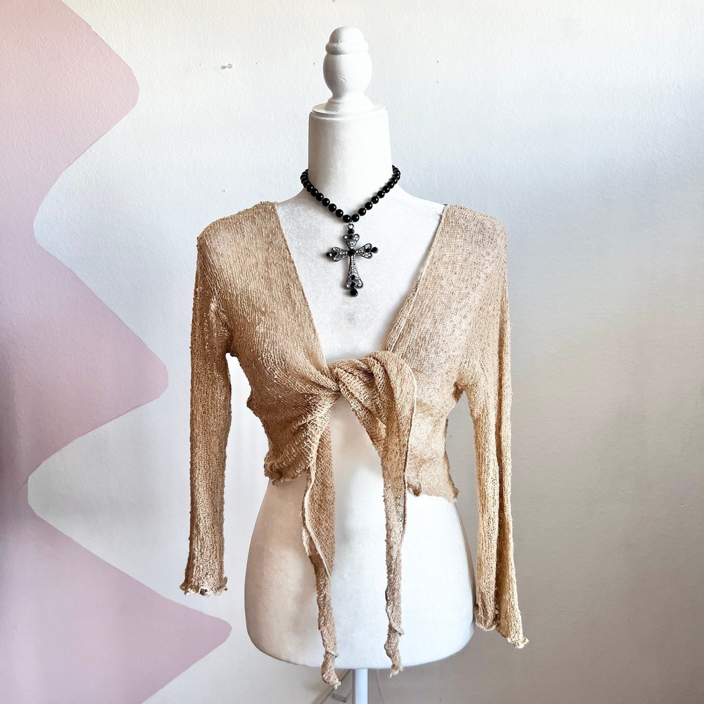 Brown Textured Tie Front Top Y2K 2000s Boho Fairy Grunge Medium
