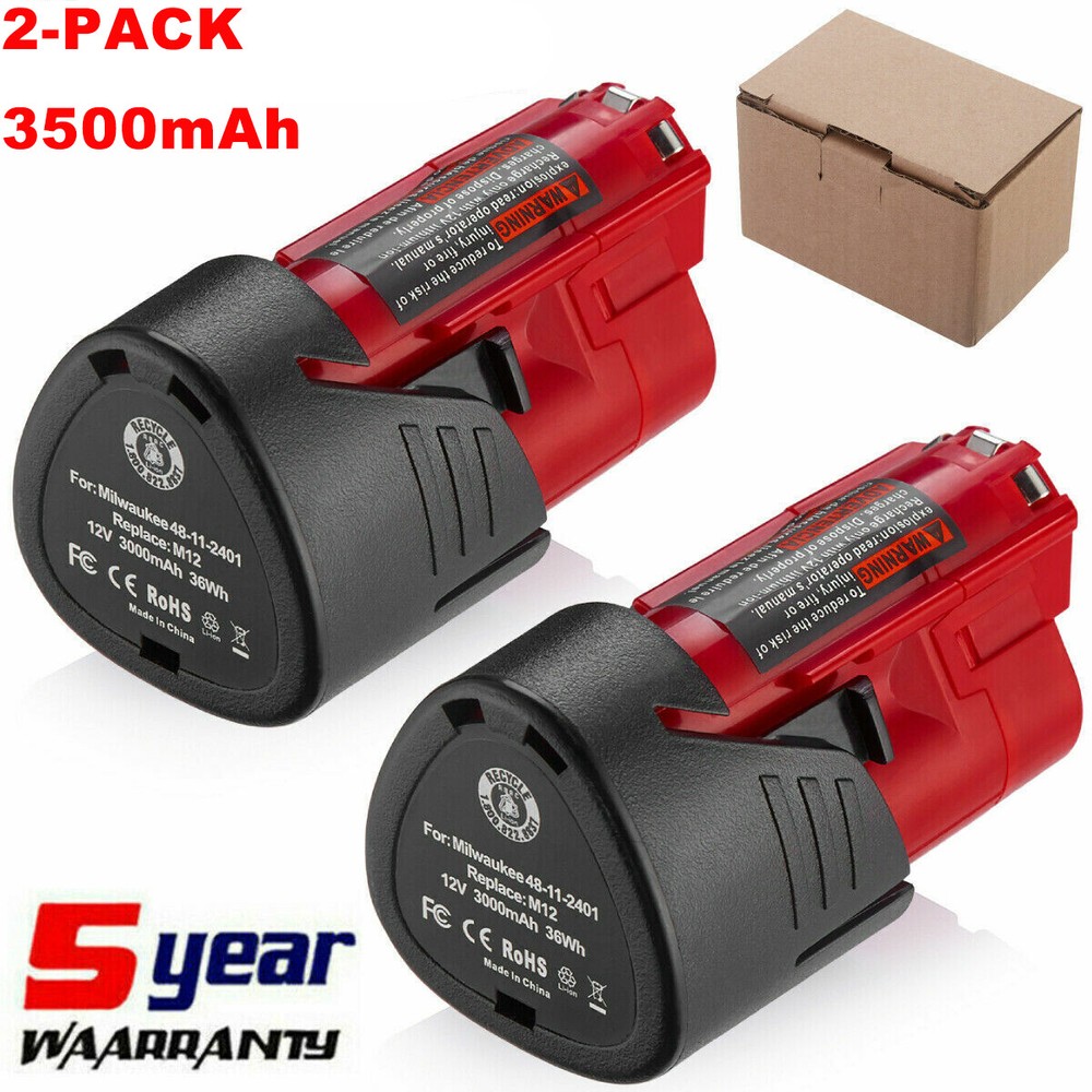 2 Pack 12V 3.5Ah Lithium Battery for Milwaukee M12 48-11-2420 Replacement