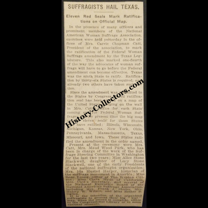 1919 Suffragists Hail Texas Print Clipping Woman Suffrage Nineteenth Amendment