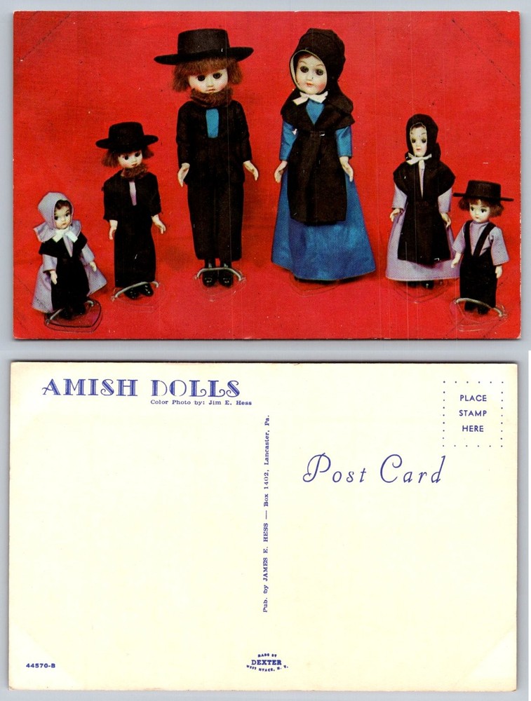 Vintage Amish Dolls Postcard Lancaster PA Dexter Press Jim E Hess Chrome