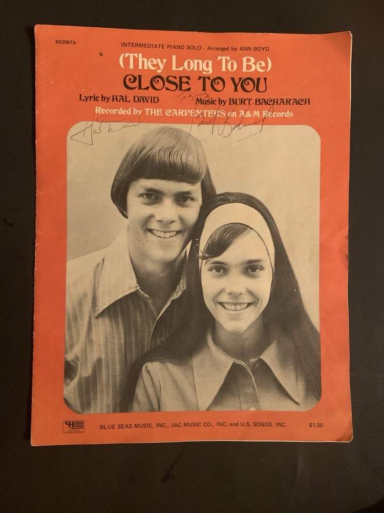 Burt Bacharach/Hal David signed sheet music for music director Del Milne.