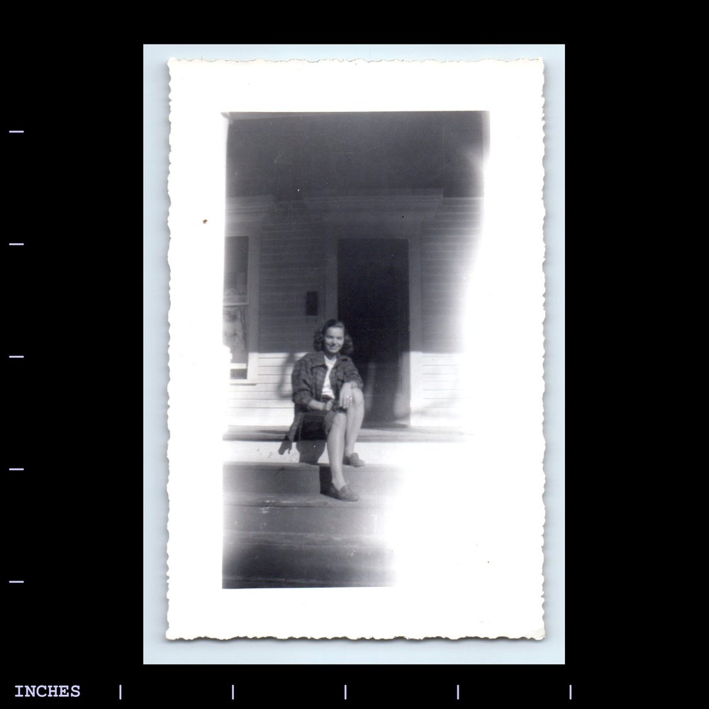 Vintage Photo LEGGY WOMAN ON FRONT PORCH ABSTRACT GHOST LIGHT