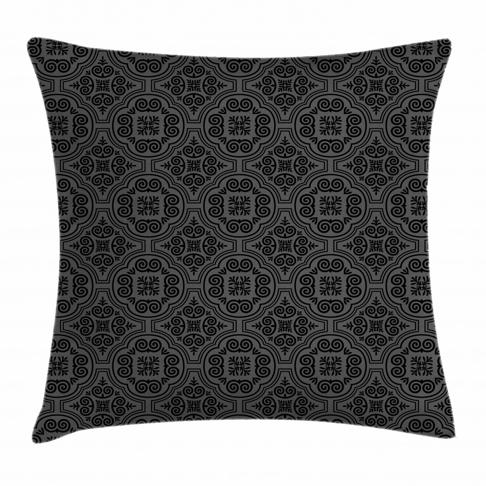 Dark Grey Venetian Baroque Square Cushion Cover 16 Inches