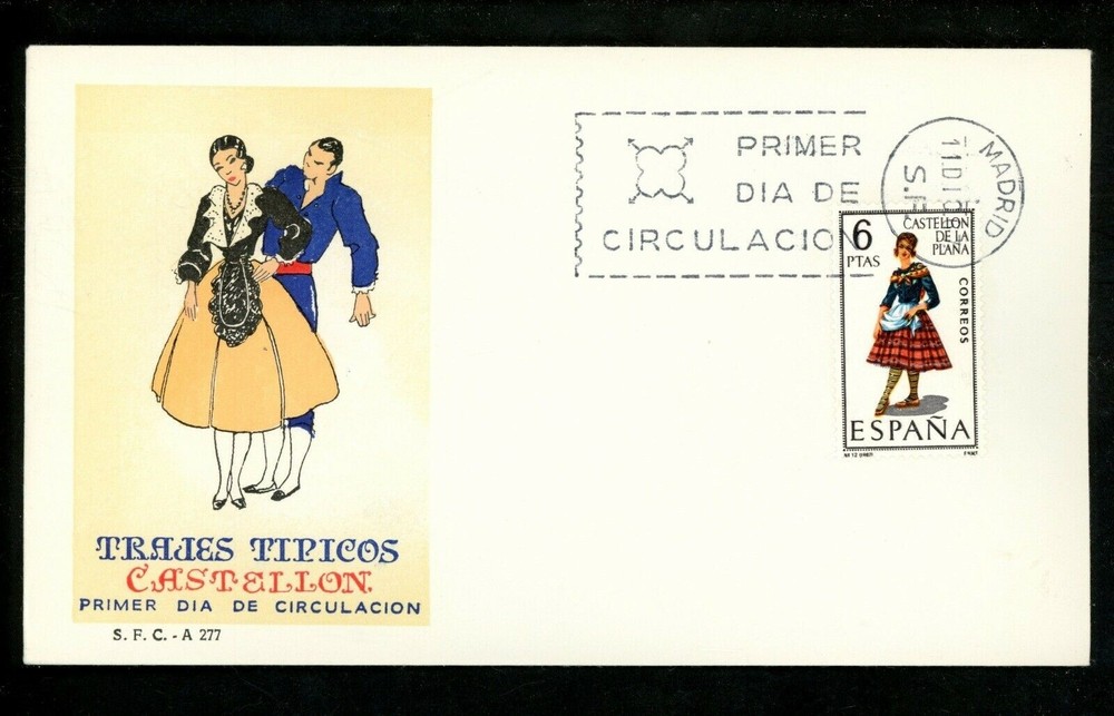 Postal History Spain FDC #1403 Regional Costumes dress Castellon Plana 1967