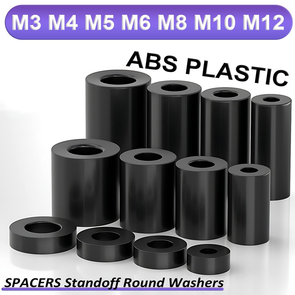 Black Nylon ABS Plastic SPACERS Standoff Round Washers M3 M4 M5 M6 M8 M10 M12
