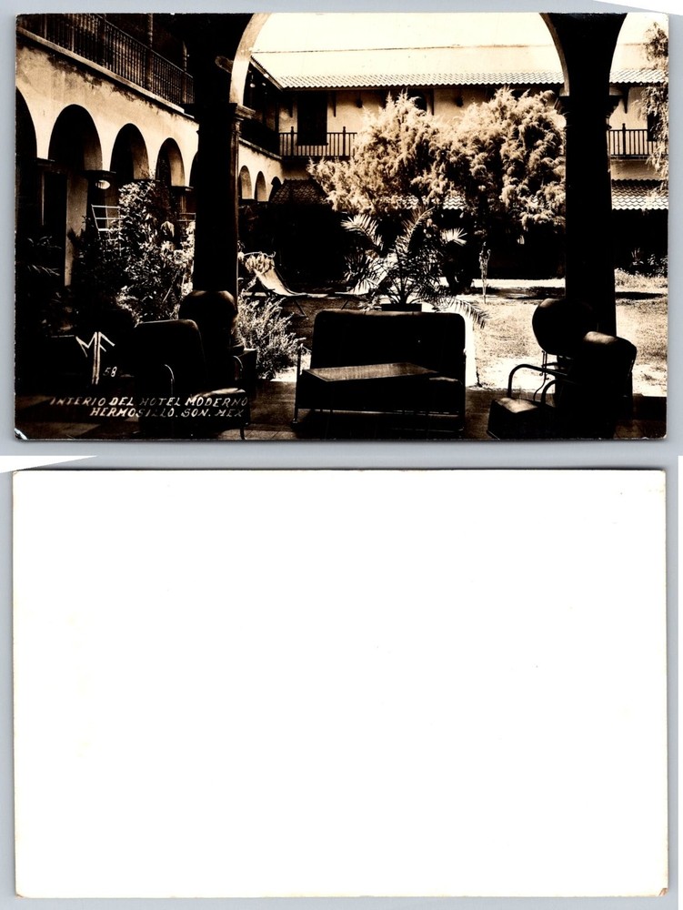 Vintage RPPC Hotel Moderno Hermosillo Sonora Mexico Courtyard Arches