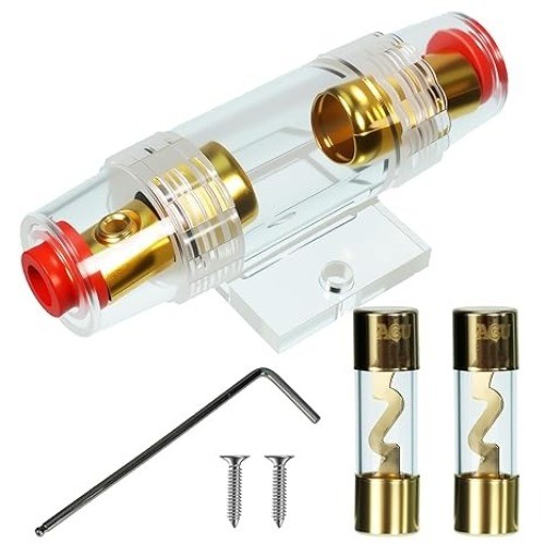 In-line 50A Fuse Holder with 50 Amp Fuses for Car Audio, Alarm, Amp Model: 50A