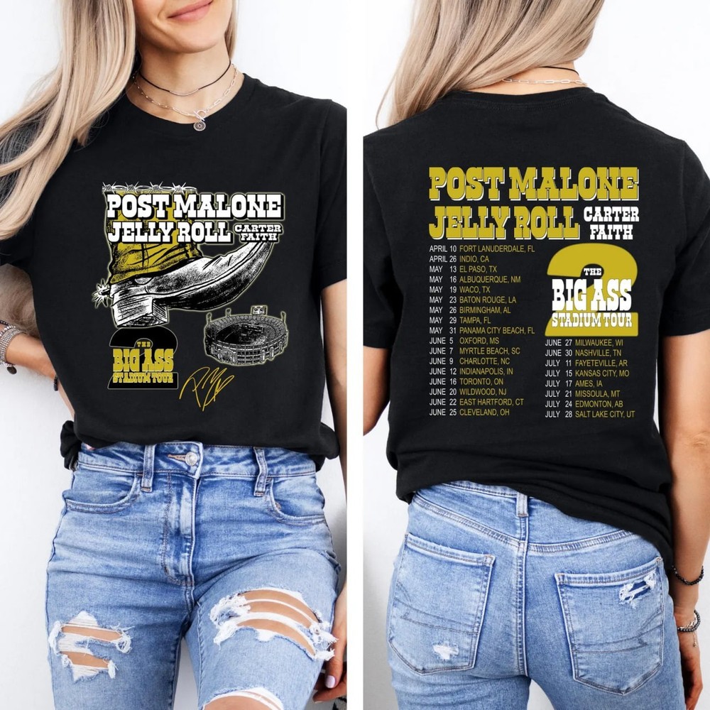 Post Malone Jelly Roll Tour Graphic 2Sides T-Shirt, Big Ass Stadium Tour Shirt