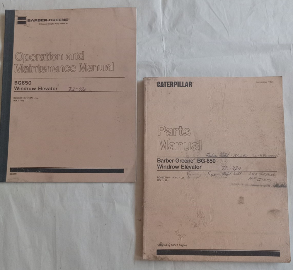 Caterpillar BG650 Windrow Elevator: Parts and Operation and Maintenance Manuals