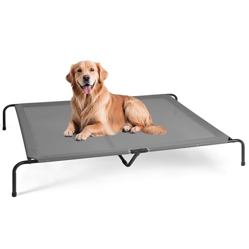 Breathable Elevated Cooling Dog Bed with No-Slip Feet 60x37x9 Grey Metal Frame