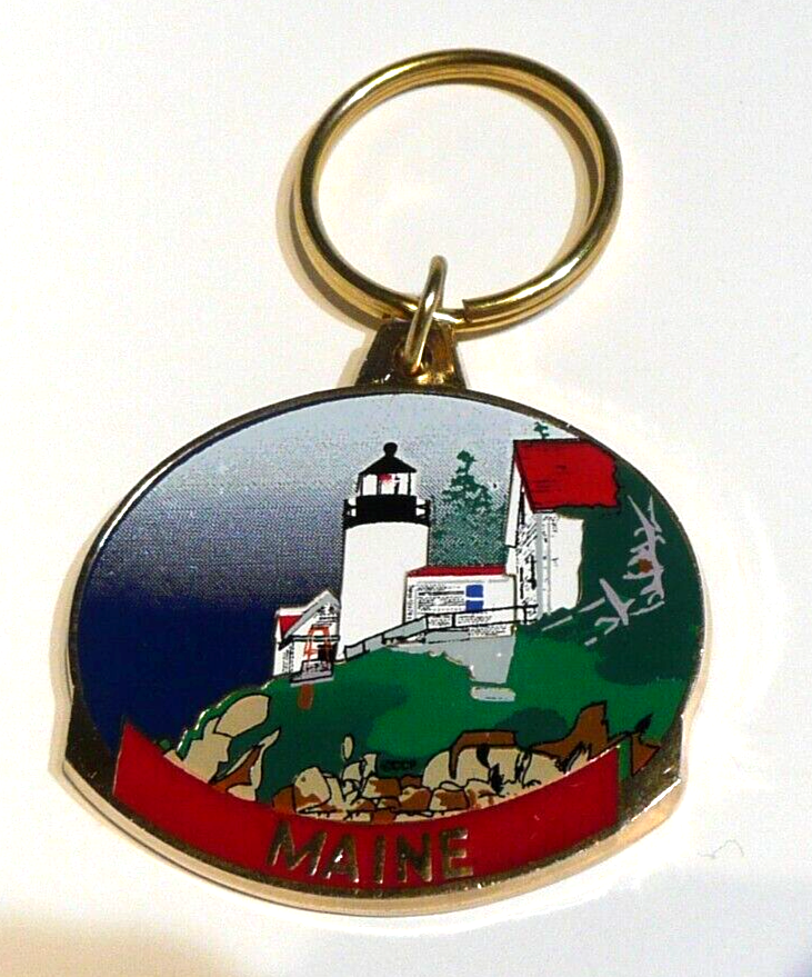 MAINE Souvenir  Key Ring with Bass Harbor Lighthouse Mt Desert Island Acadia