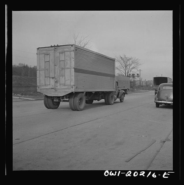 Photo:1930s 1940s Box Truck Trailer Street Scene Vintage Automobile