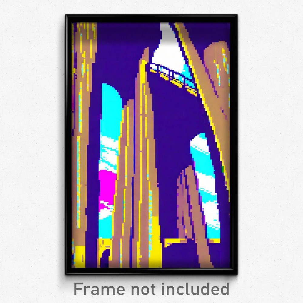 8-Bit Glitchy Viaduct Pixel Art Psychedelic Gaming Poster