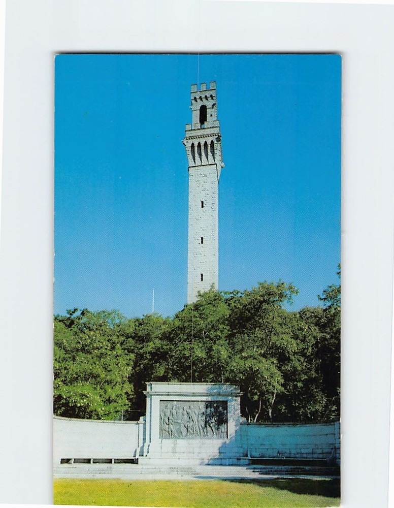 Postcard Pilgrim Memorial Monument & Bas-Relief Cape Cod Massachusetts USA