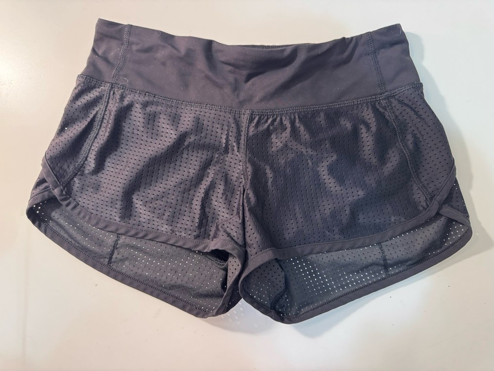 Lululemon Black Mesh Athletic Running Shorts Zip Closure Pockets Women's