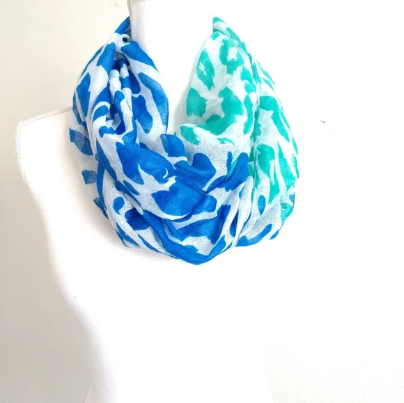 Abstract Blue Green Animal Print Infinity Scarf Loop Fashion-image