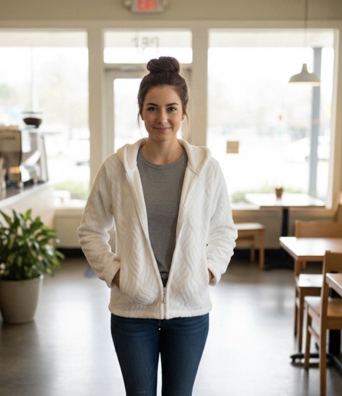 French Laundry Women's Hoodie White Waffle Zip Up Pockets Size Petite Med Zipper