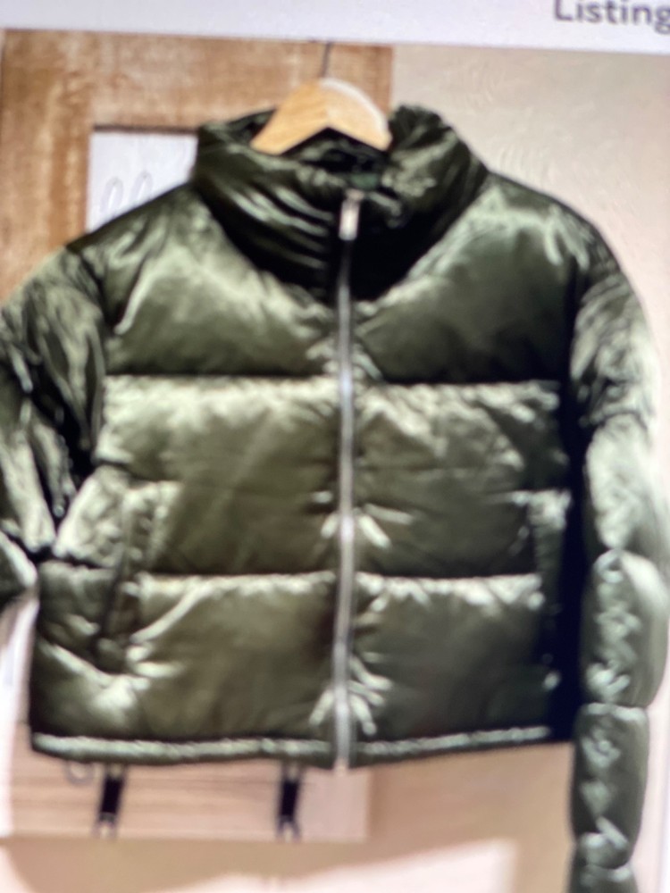 7 Seven For All Mankind Women's Sz Large Green Cropped Puffer Jacket NWT