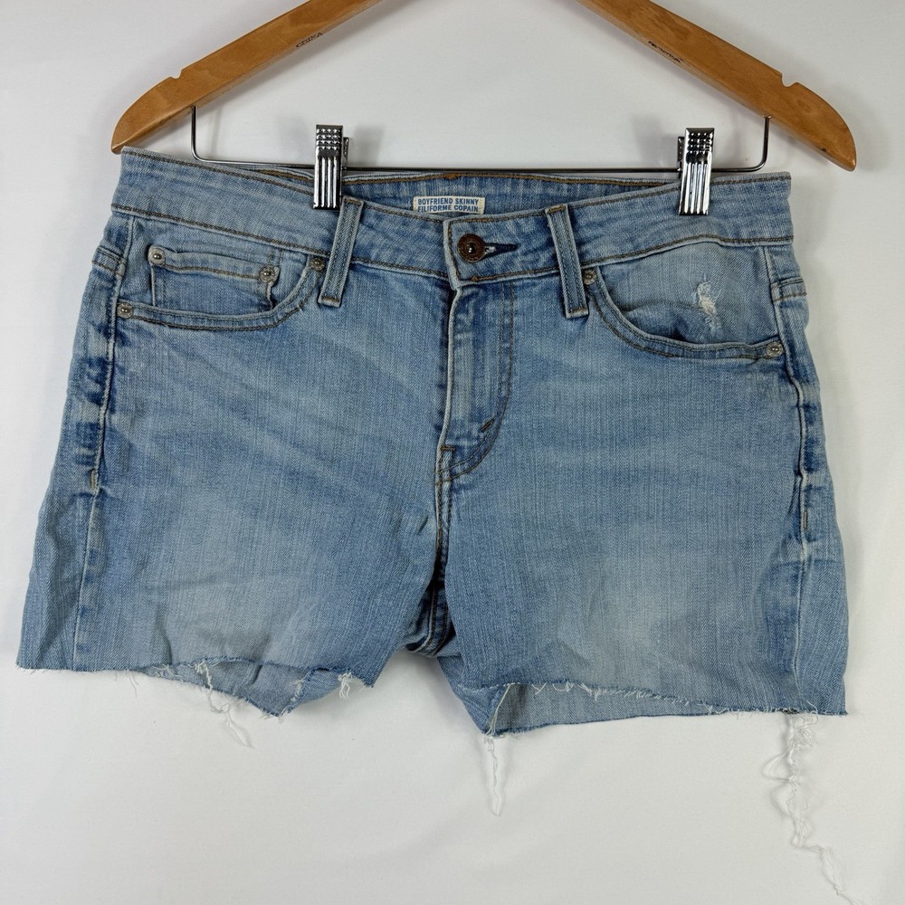 Levi's Cut-Off Denim Shorts Mid Length Distressed Mid Rise Womens Blue Size 31