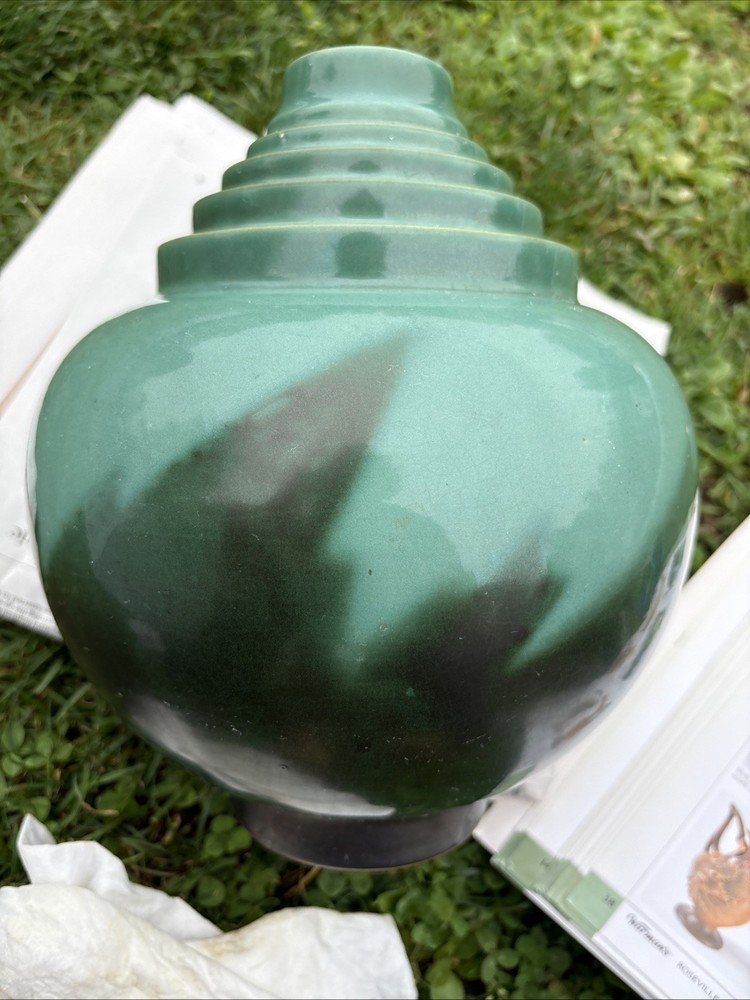 Antique Rare Roseville Futura Spherical Vase Green 10” x 7-1/2”
