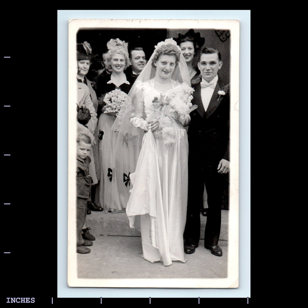 Old Vintage Photo MEN WOMEN BRIDE GROOM CHURCH WEDDING