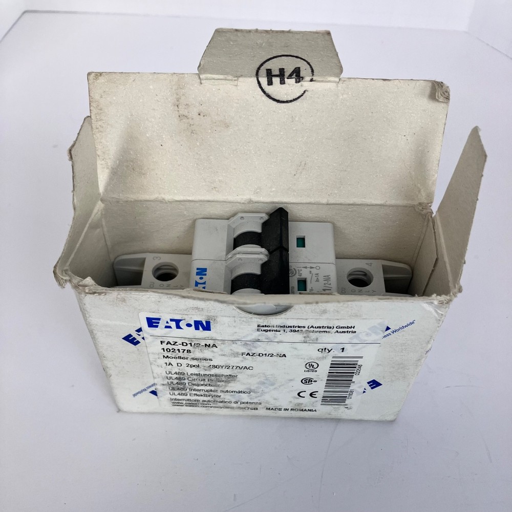 Eaton Moeller FAZ-D1/2-NA 2 Pole Circuit Breaker 1A 480Y/277VAC UL489