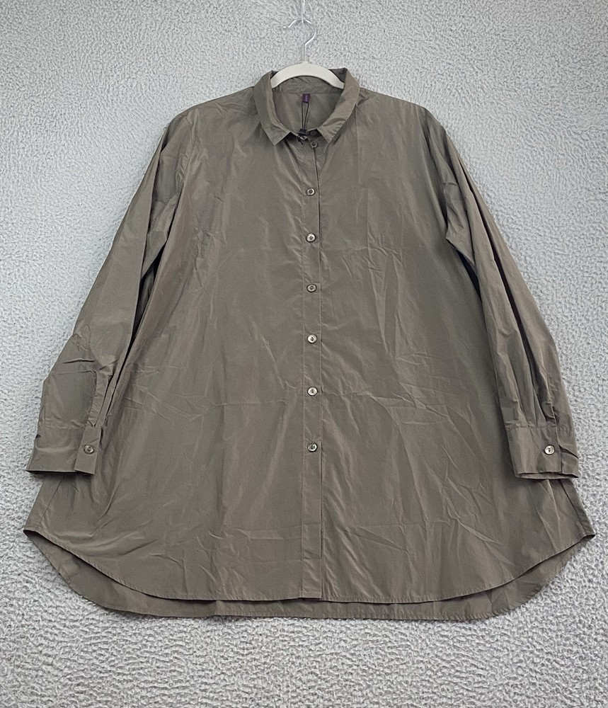 Katharina Hovman $495 Oversize Button Down Shirt Women Sze 10 Dark Taupe Taffeta