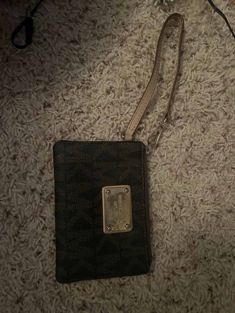 MICHAEL KORS Brown MK Monogram  Wristlet Women's Zip Around Size Small