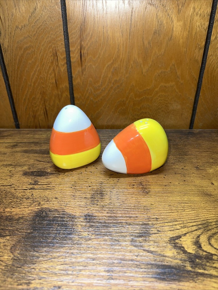 Vintage Yellow Orange & White Candy Corn Salt & Pepper Shakers Porcelain