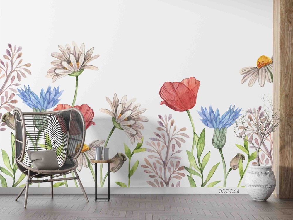 3D Flowers Flora Watercolor Wall Murals Wallpaper Murals Wall Sticker