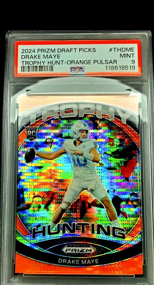 2024 Drake Maye PSA9 ⭐️Orange Pulsar /49 Prizm⭐ Draft Picks TrophyHunting TH-DME