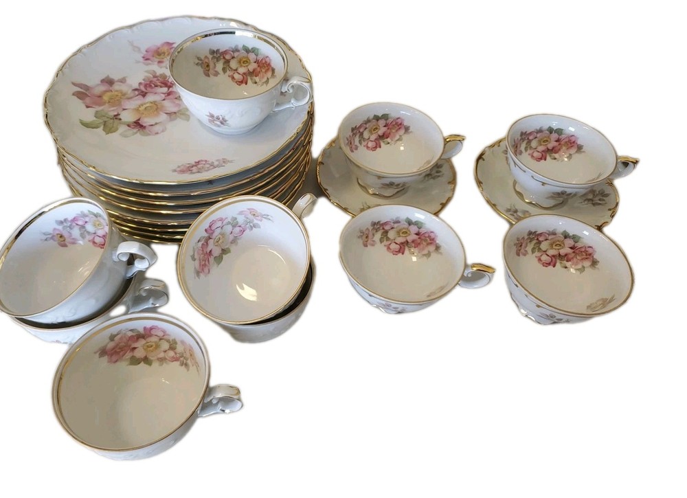 Schumann Arzberg Germany Wild Rose Luncheon Plates Tea Cup & Saucers 20 Pieces