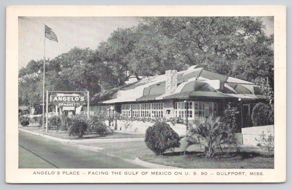Angelo's Place Restaurant Gulfport MS Vintage Chrome Postcard U.S. 90
