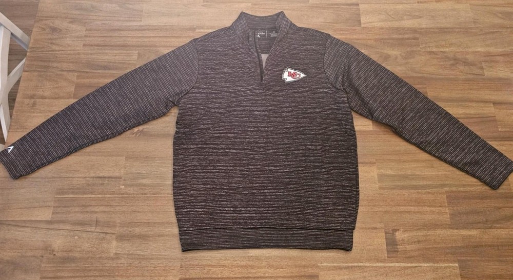 Kansas City Chiefs Antigua 1/4 Zip Pullover Gray Sweater Sweatshirt Mens Medium