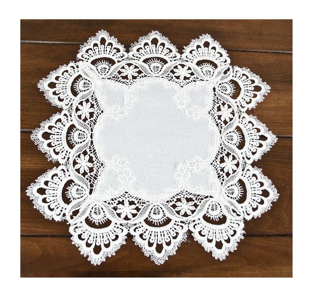 LINENS ART AND THINGS Lace Doily White Antique European Lace and Jacquard Fab...