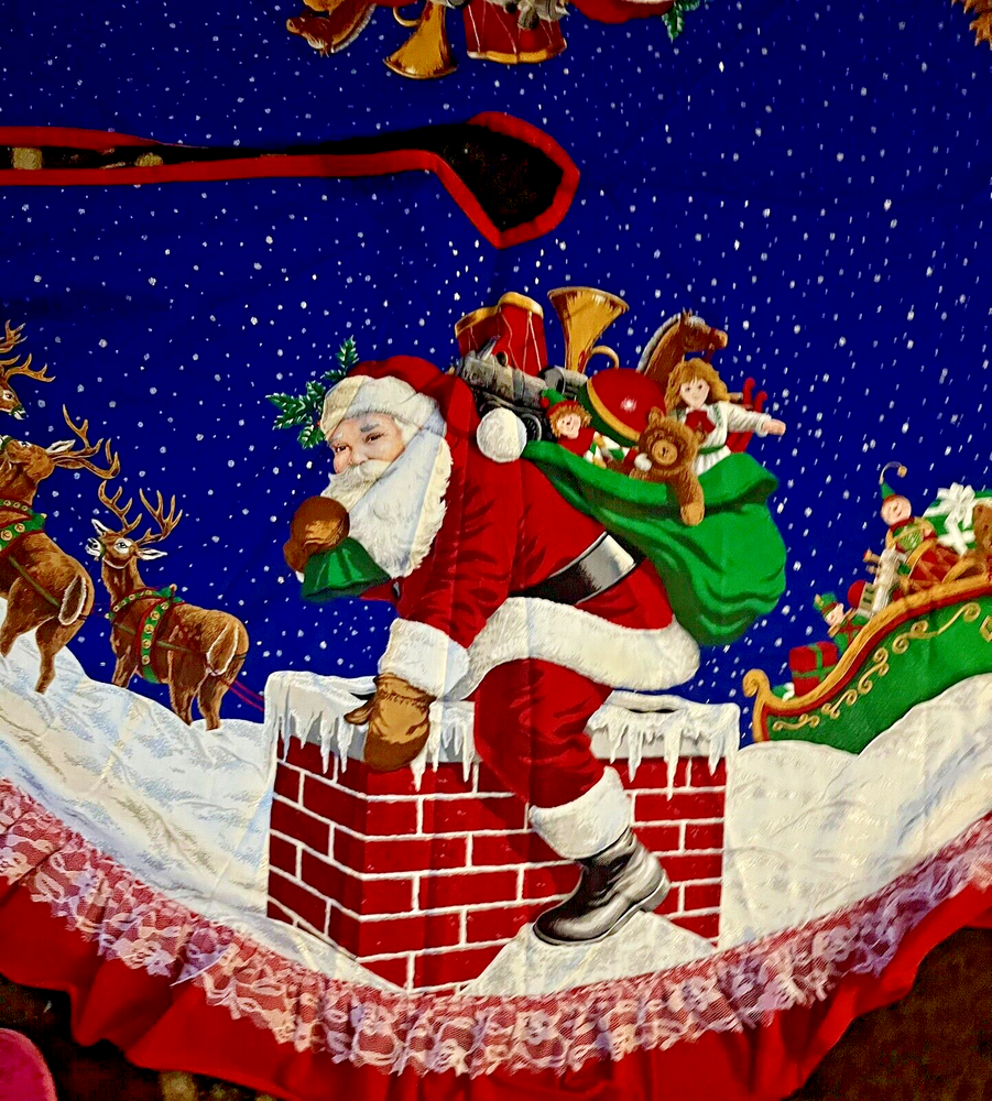 VTG Santa Chimney Christmas Tree Skirt with Silver Accent 172 Inch Diameter-image