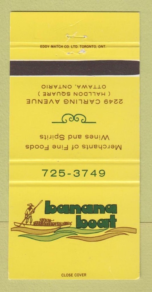 Vintage Matchbook Cover Banana Boat Restaurant Ottawa 30 Strike