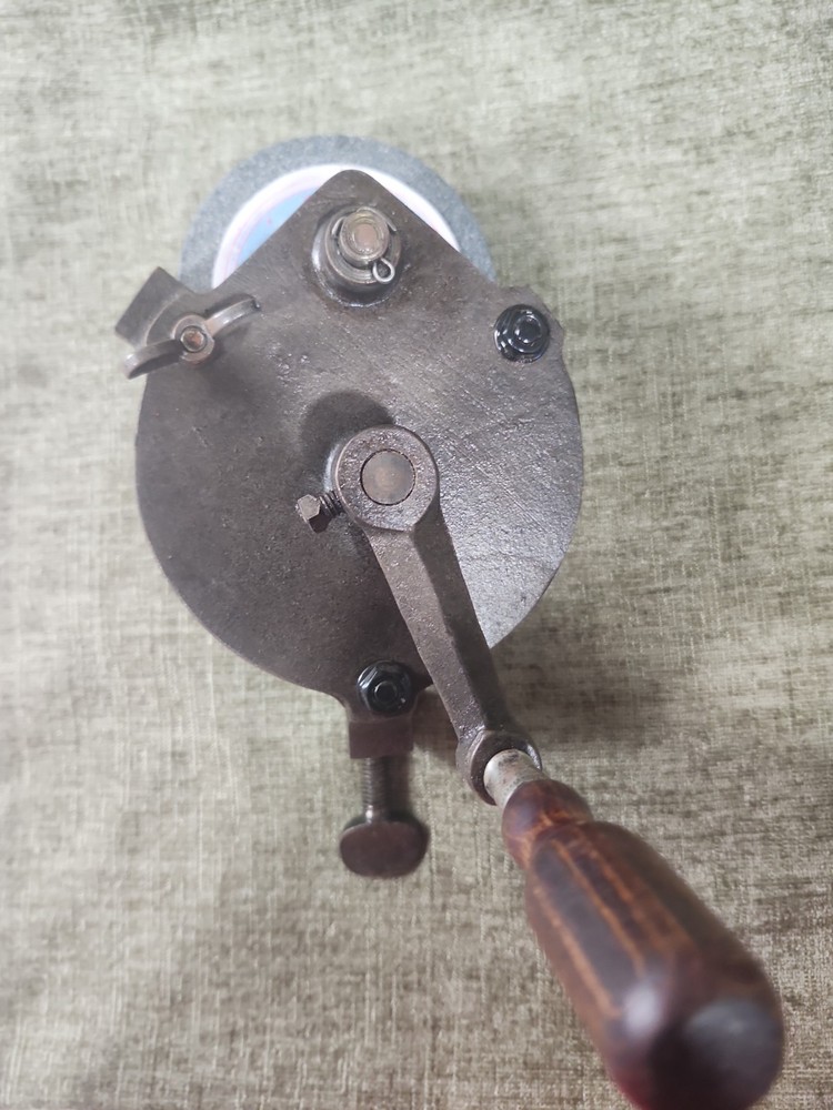 Vtg Hand Crank Bench Grinder w/ New Wheel