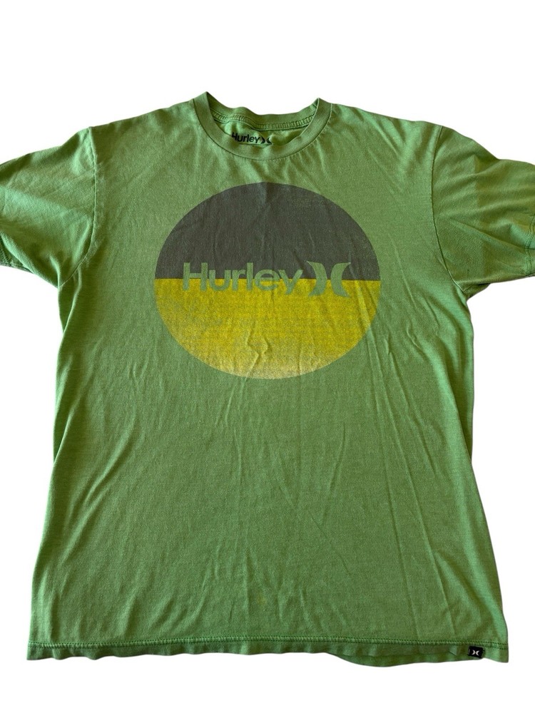 Hurley Men’s Medium Graphic T-Shirt Logo Surf Skate Premium Fit Green Flaws Worn