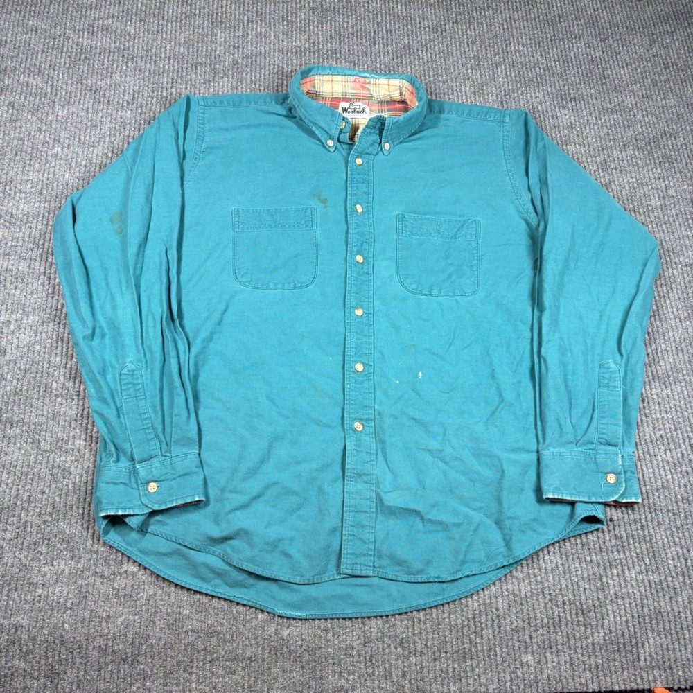 Woolrich Shirt Mens XL Vintage Teal Chamois Cloth Button Down Made in USA