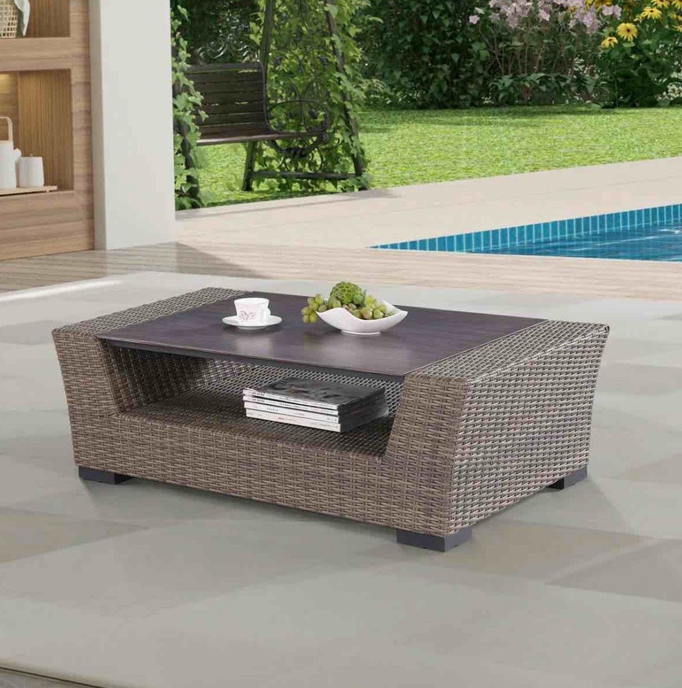 Modern Manhattan Rectangular Glass Outdoor Coffee Table  