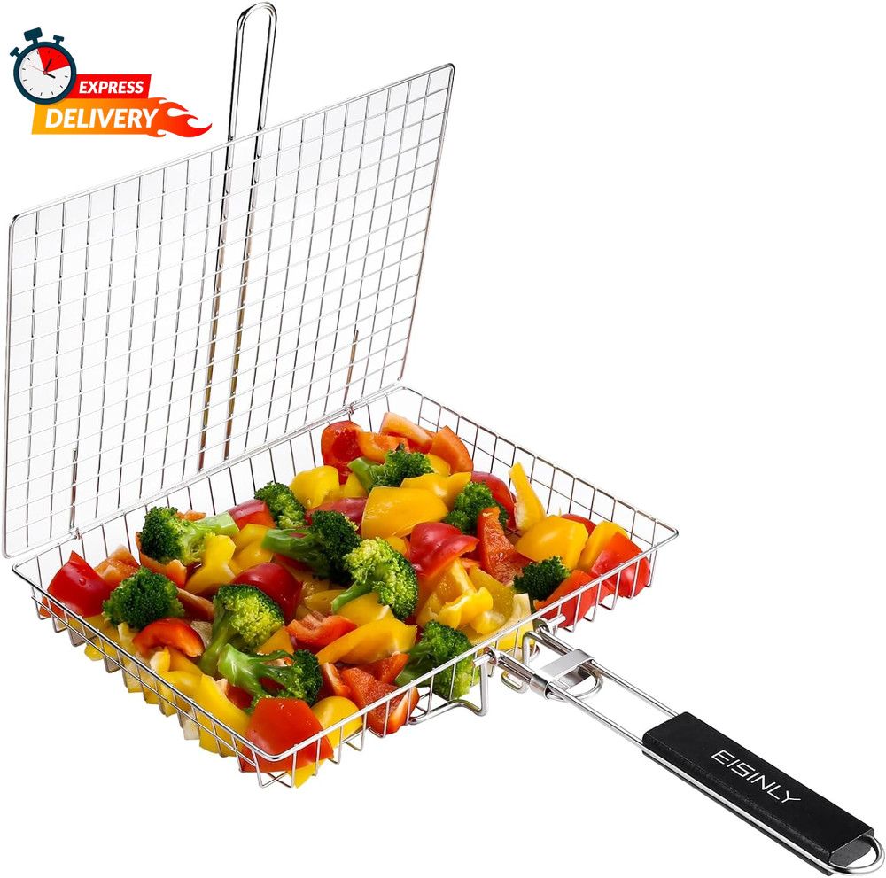 Portable Grill Basket,  BBQ Grilling Basket for Outdoor Grill Removable Handle