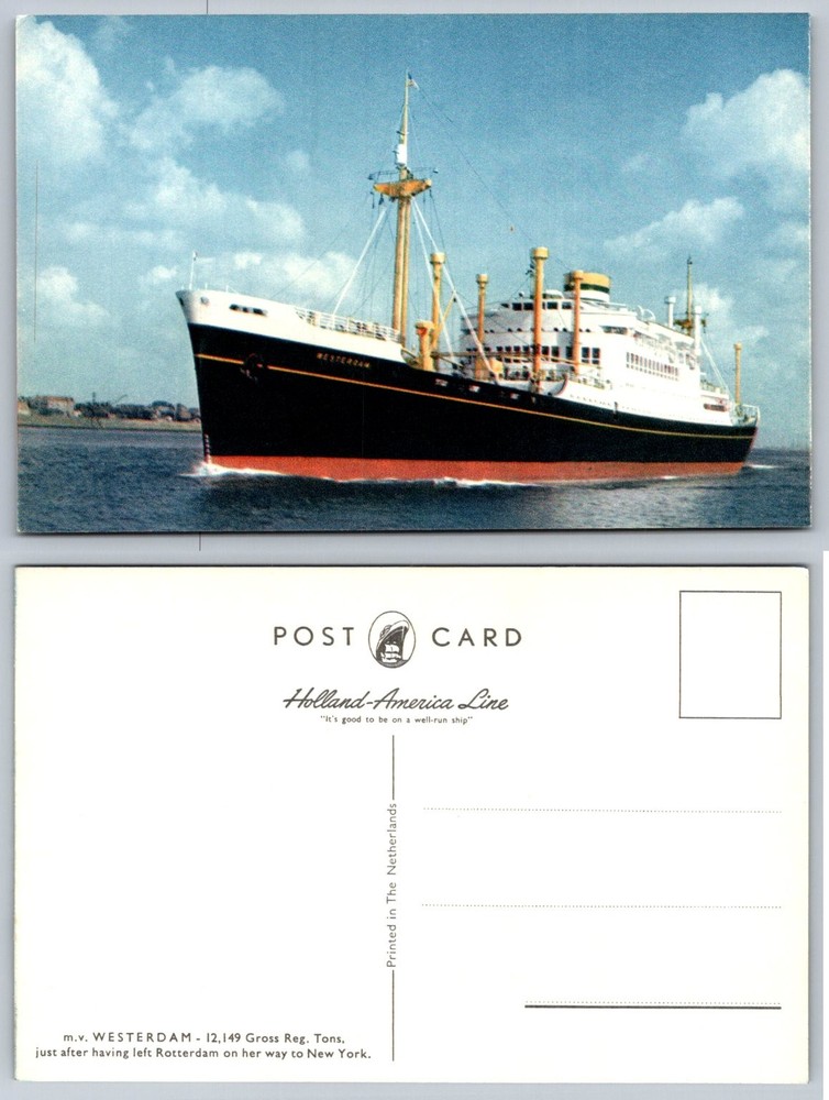 Holland-America Line m.v. Westerdam Ship Postcard Rotterdam to New York