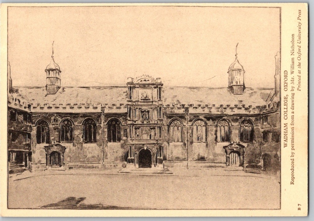 England UK Oxford University Wadham College William Nicholson Drawing Postcard