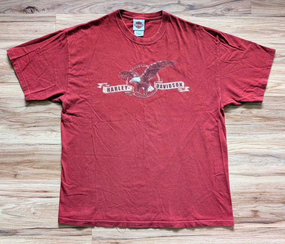 Vintage Y2K Harley Davidson Shirt Mens XL Faded Red Eagle Motorcycle USA Made