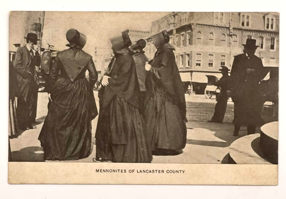 Lancaster County PA Mennonites Street Scene Horse Carriage Postcard
