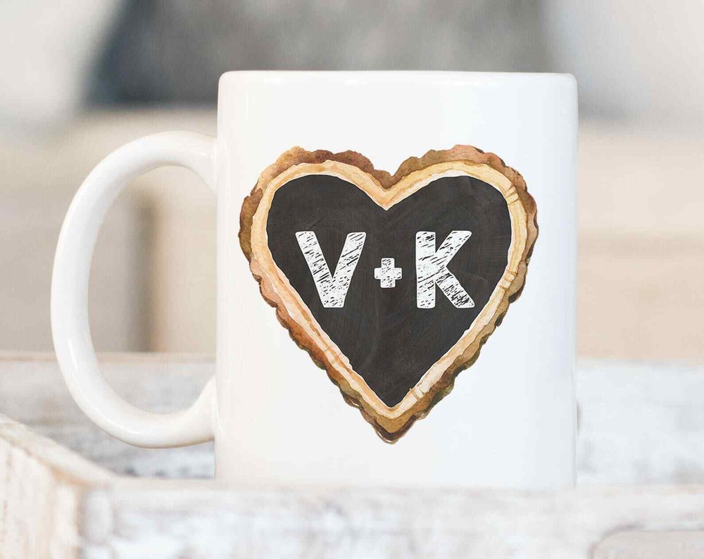 Coffee Mug Chalkboard Initials Love Heart Coffee Cup