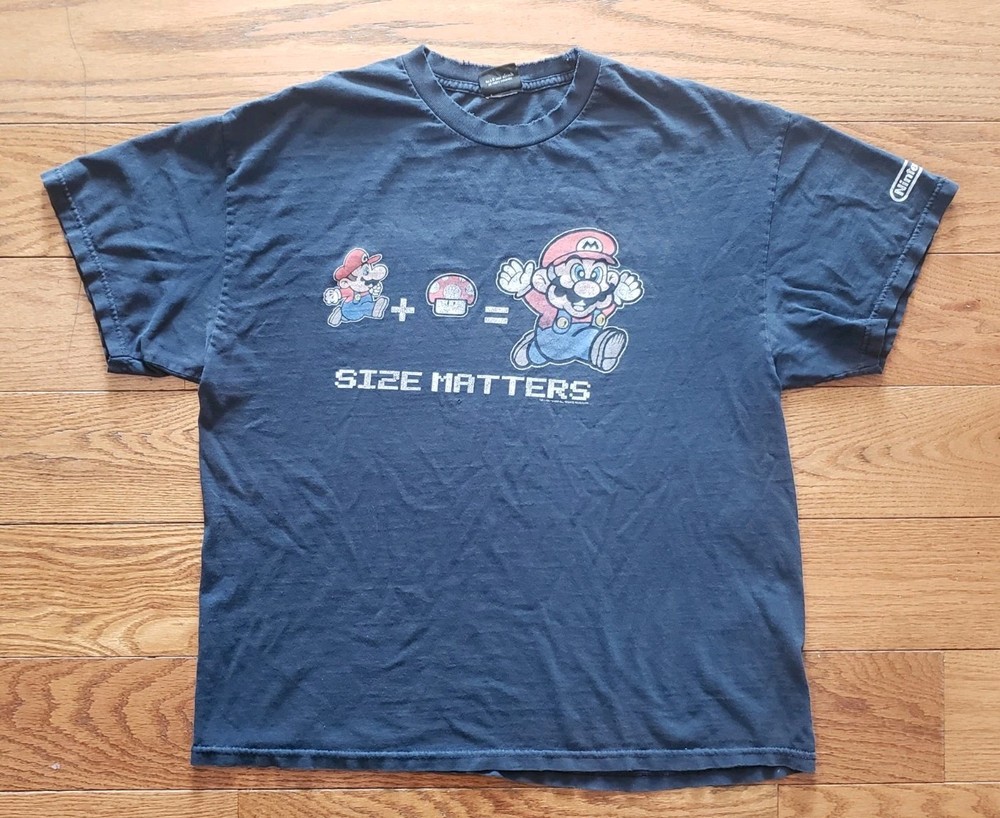 Vintage Nintendo Mario T-Shirt Large Size Matters Mushroom Video Game N64 Faded
