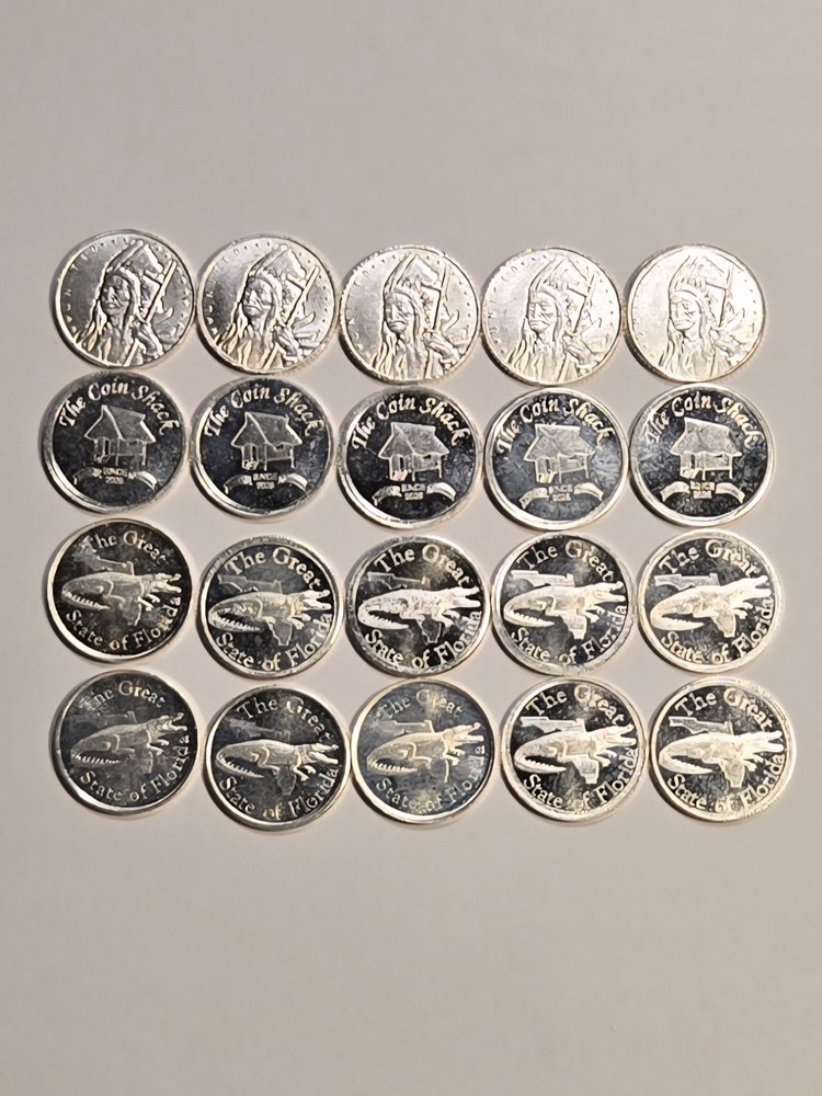Mixed Lot Of 20 Fractional Pure Silver Rounds 1gram Each